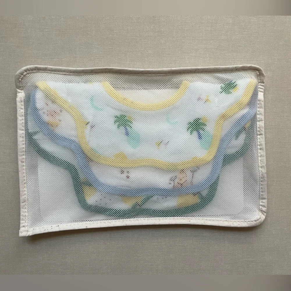 Baby Bib Set - Blue, Green & Yellow Scalloped Cotton Bibs